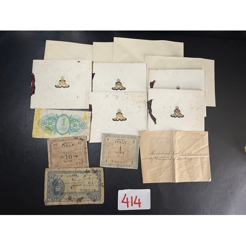 414 - WWII Royal Artillery Ephemera and Foreign Banknotes