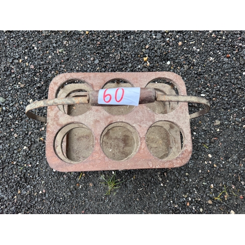 60 - Vintage wooden & metal bottle carrier