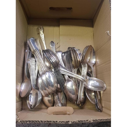 100 - CARTON WITH QTY OF PLATED TABLE SPOONS & OTHERS