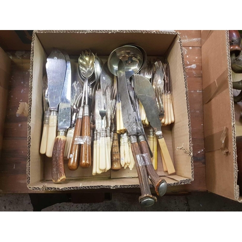 101 - CARTON OF BONE HANDLED CUTLERY INCL: SOUP LADLES & SALAD SERVERS