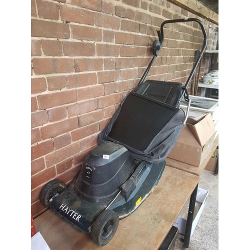 144 - HAYTER HARRIER 41 ELECTRIC MOWER WITH GRASS BOX BUT NO CABLE