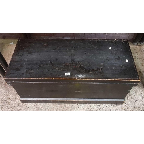 145 - BLACK PAINTED WOODEN CHEST OR BLANKET BOX