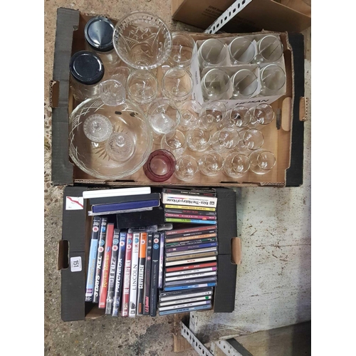 151 - CARTON OF GLASSWARE & CARTON OF DVD'S & CD'S