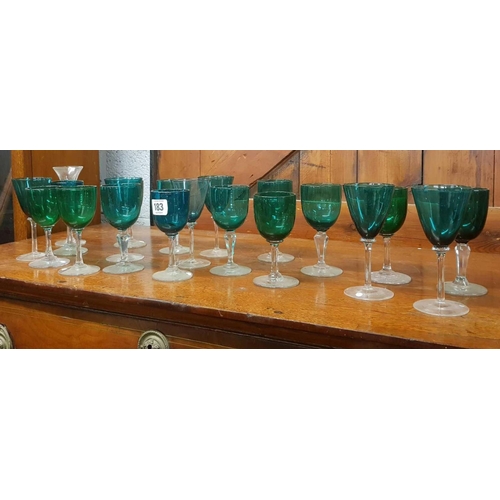 183 - QTY OF GREEN GLASS STEMMED GOBLETS