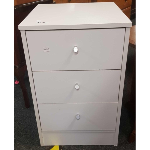 216 - 2 MODERN CHEST OF DRAWERS - 1 WHITE & 1 BROWN & A CIRCULAR OCCASIONAL TABLE