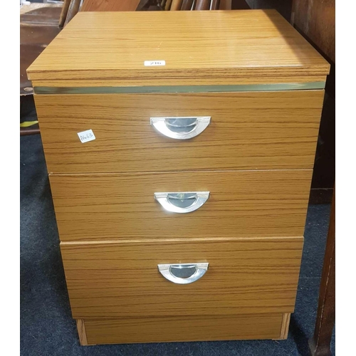 216 - 2 MODERN CHEST OF DRAWERS - 1 WHITE & 1 BROWN & A CIRCULAR OCCASIONAL TABLE