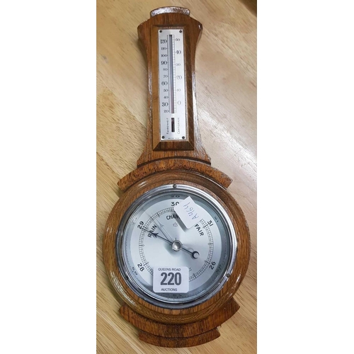 220 - A BAROMETER & A MARBLE MANTEL CLOCK