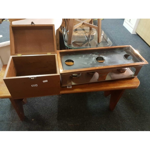 276 - A COPPER TABLE TOP FOOD WARMER & A WOODEN INSTRUMENT BOX