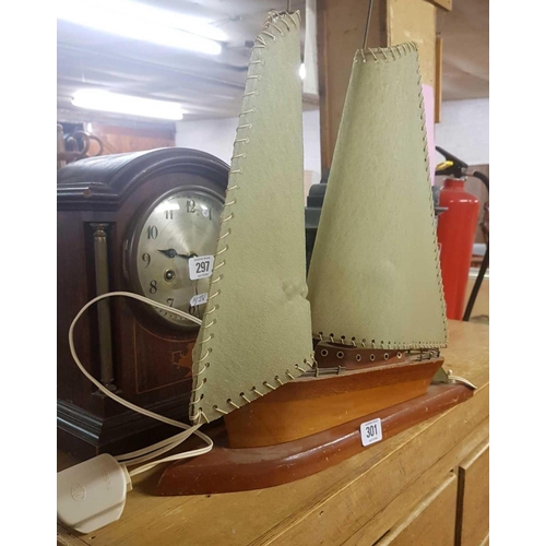 301 - ART DECO MODEL BOAT TABLE LAMP BUT THE SAIL'S ARE HEAT DAMAGED