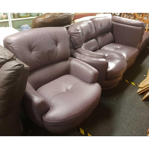 318 - PURPLE LEATHERETTE SWIVEL CHAIR WITH 2 MATCHING LOUNGERS