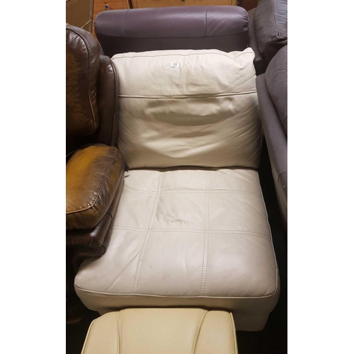 322 - RETRO CREAM COLOURED LEATHERETTE EASY CHAIR WITH FOOT REST (NOT MATCHING)