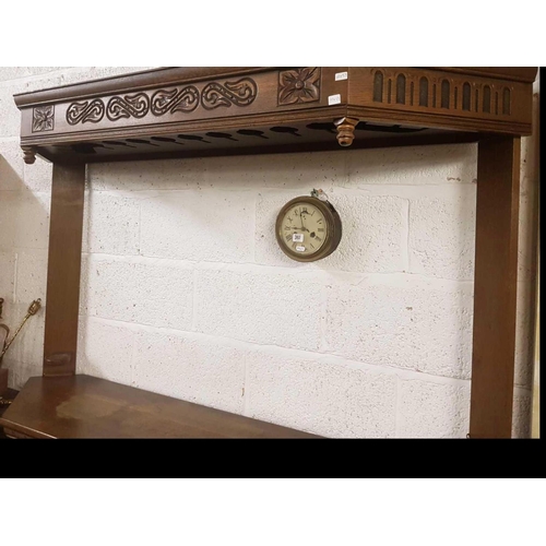 395 - OAK CARVED DRINKS BAR WITH OPEN BACK SHELF