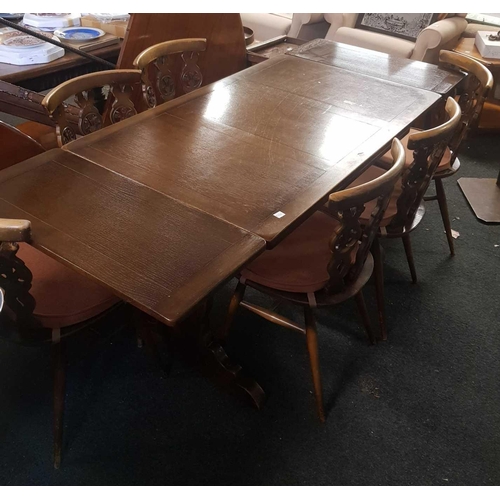 423 - ERCOL OLD COLONIAL EXTENDING DINNING TABLE WITH 6 CHAIRS