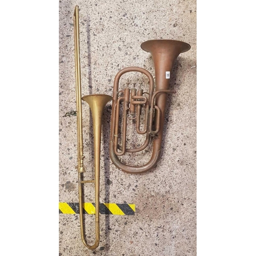 43 - BRASS 3 VALVE COMPACT TUBA & A BRASS TROMBONE - BOTH A/F