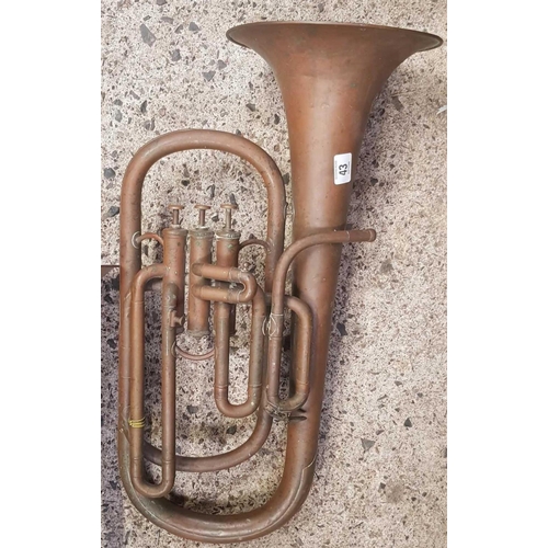 43 - BRASS 3 VALVE COMPACT TUBA & A BRASS TROMBONE - BOTH A/F