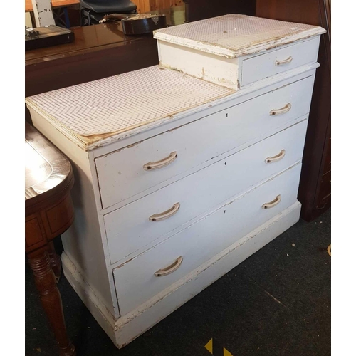 441 - WHITE PAINTED SERVING CHEST OF 4 DRAWERS - 3 LONG & 1 SHORT