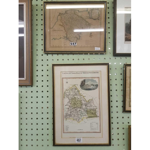 457 - TWO HAND COLOURED ANTIQUE MAPS. ONE OF DEVON AND ANOTHER OF BRECONSHIRE