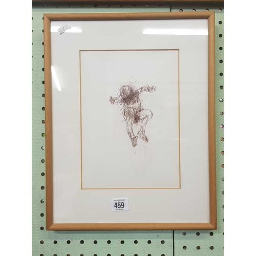 459 - DRAWING OF A JUMPING FIGURE. SIGNED ON REVERSE.