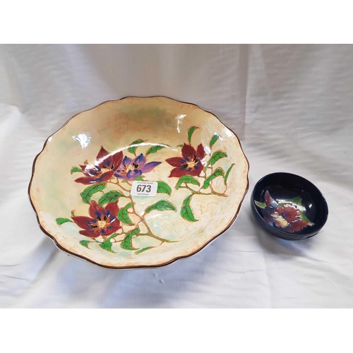 673 - ROYAL DOULTON MAGNELLA BOWL PATTERN D6298 APPROX 9'' DIAMETER & A SMALL MOORCROFT DISH OR IRIS DESIG... 