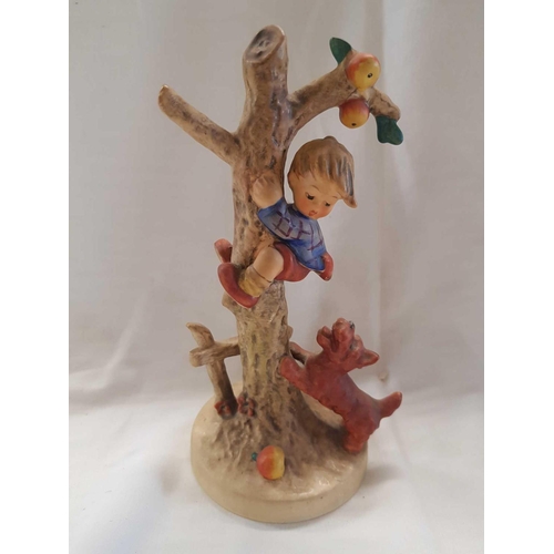 677 - HUMMEL FIGURE OF A DOG CHASING A BOY UP A TREE NO. 56A