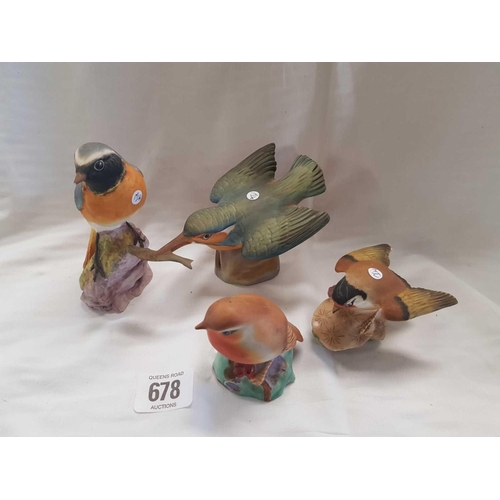 678 - 4 ROYAL WORCESTER BIRD FIGURES, A ROBIN, GOLDFINCH, REDSTART & KINGFISHER