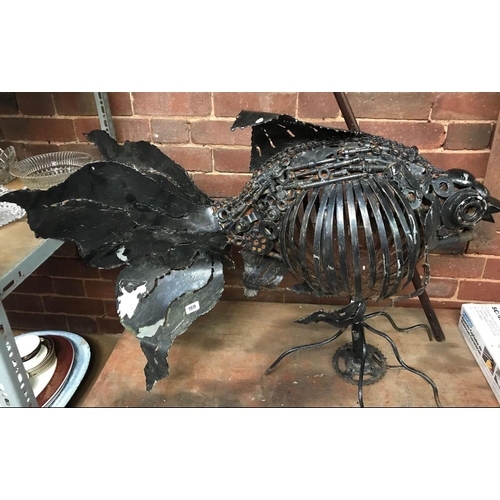 169 - LARGE METAL WEATHER VANE IN THE FORM OF A FISH MADE OUT OF NUTS, BOLTS ETC