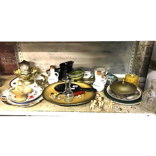 196 - SHELF OF CHINAWARE & METALWARE - PLATES, DISHES & JUGS