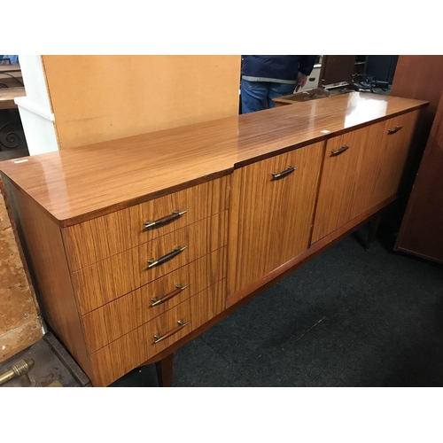 277 - RETRO WOOD EFFECT SIDEBOARD WITH BI-FOLD DOORS, DROP FLAP DOOR & 4 DRAWERS APPROX 185cm WIDE X 40cm ... 