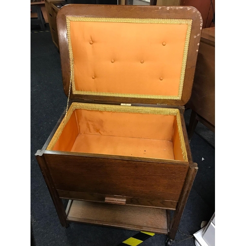 283 - OAK SEWING BOX / TROLLEY