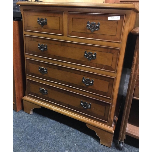 284 - SMALL YEW-WOOD CHEST OF 5 DRAWERS WITH INLAY TO TOP