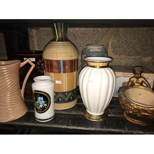 50 - SHELF WITH QTY OF JUGS, VASES & CHINA