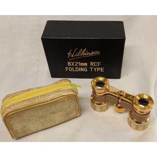 706 - HILKINSON BINOCULARS JAPANESE MADE, COATED IN BRASS, BOXED WITH CERTIFICATE & GUARANTEE