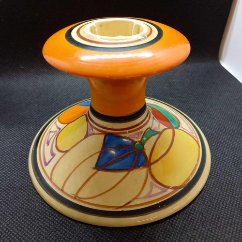 707 - CLARICE CLIFF CANDLESTICK - THE FANTASTIC DESIGN- TINY CHIP TO BASE