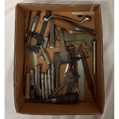 714 - BOX OF VARIOUS TOOLS,SPANNERS & FILES ETC