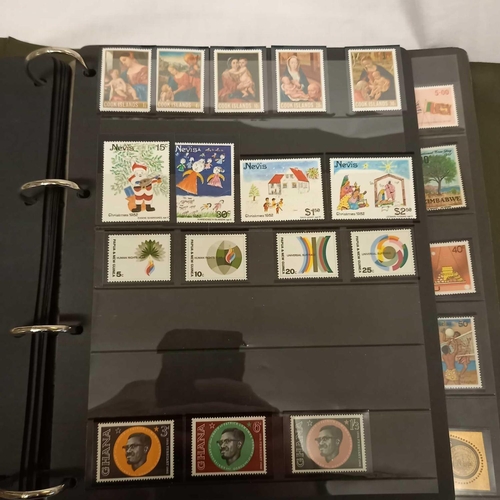 716 - ALBUM OF LOOSE LEAF STAMPS MINT & USED MOSTLY COMMON WEALTH DISPLAYED IN STRIPS - UNMOUNTED