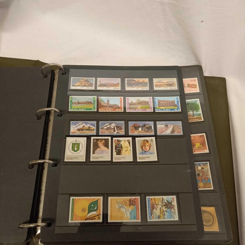 716 - ALBUM OF LOOSE LEAF STAMPS MINT & USED MOSTLY COMMON WEALTH DISPLAYED IN STRIPS - UNMOUNTED