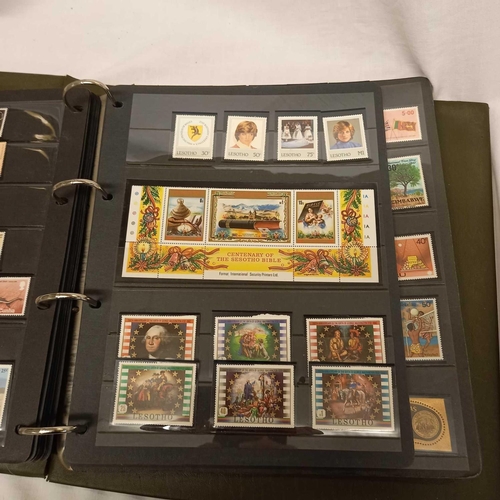 716 - ALBUM OF LOOSE LEAF STAMPS MINT & USED MOSTLY COMMON WEALTH DISPLAYED IN STRIPS - UNMOUNTED