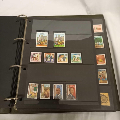 716 - ALBUM OF LOOSE LEAF STAMPS MINT & USED MOSTLY COMMON WEALTH DISPLAYED IN STRIPS - UNMOUNTED