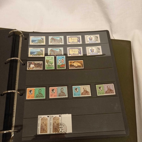 716 - ALBUM OF LOOSE LEAF STAMPS MINT & USED MOSTLY COMMON WEALTH DISPLAYED IN STRIPS - UNMOUNTED