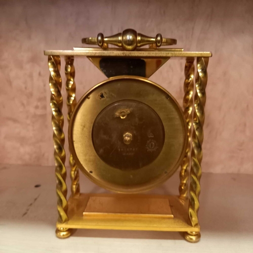 841 - MODERN BAROMETER & THERMOMETER 47cm HIGH WITH BRASS COLOURED MANTLE CLOCK 17cm HIGH