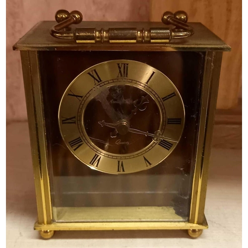 846 - MINIATURE BRASS EFFECT CARRAIGE CLOCK HEIGHT 22cm A/F