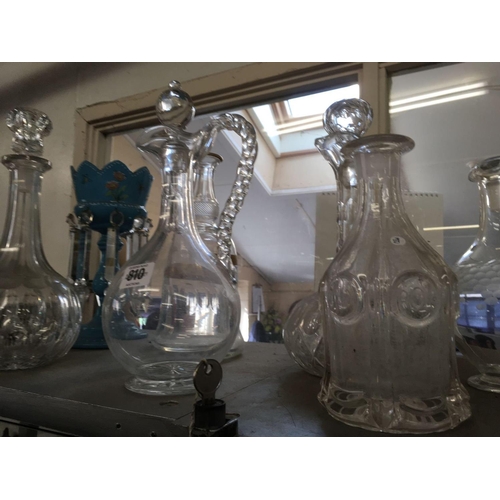 810 - QTY OF GLASSWARE INCL; DECANTERS & LUSTER'S (SOME STOPPERS MISSING)