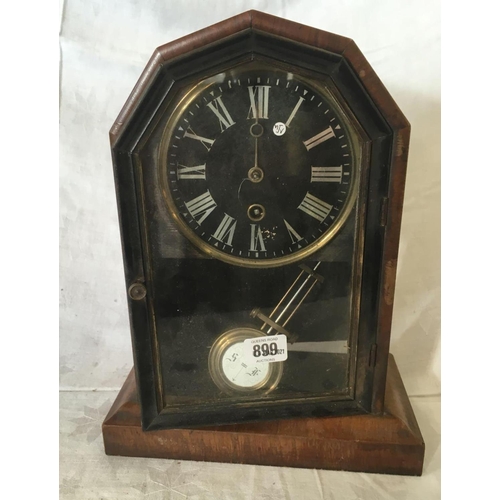 899 - 2 WOODEN MANTEL CLOCK, 1 DOME FORM & 2 WITH ARCHED TOP - UNKNOWN IF WORKING A/F