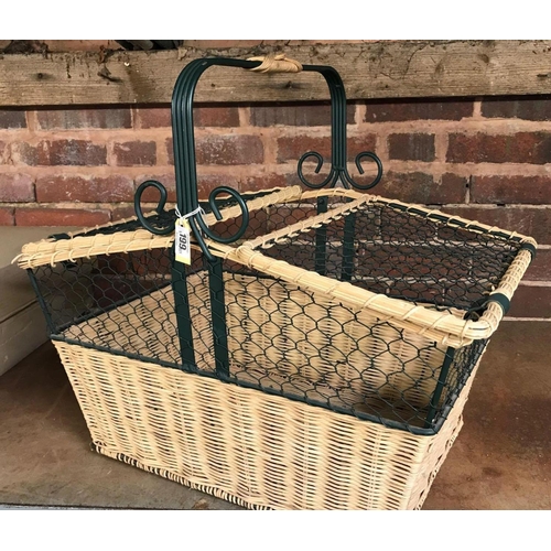 199 - A LARGE WICKER  WROUGHT IRON WORK PICNIC BASKET