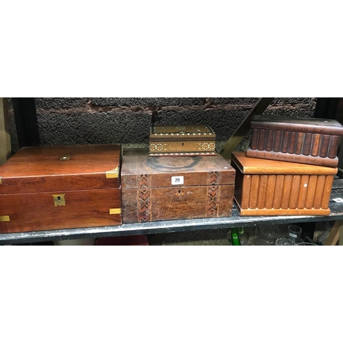 29 - 5 VINTAGE WOODEN BOXES, SOME INLAID