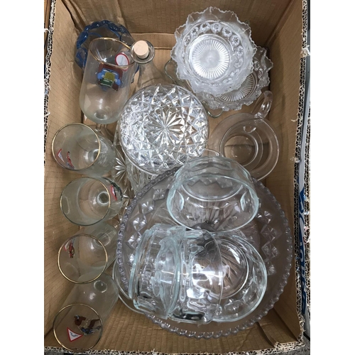 86 - 4 CARTONS OF MIXED GLASSWARE INCL; AN OIL LAMP WITH GLASS RESERVOIR