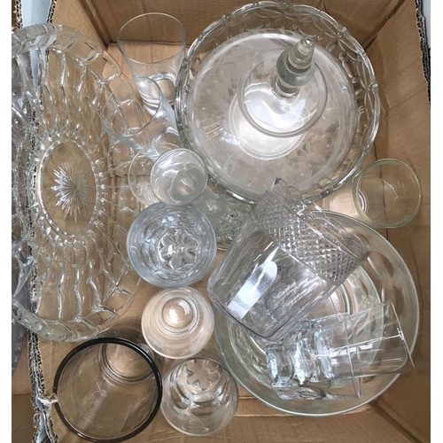 86 - 4 CARTONS OF MIXED GLASSWARE INCL; AN OIL LAMP WITH GLASS RESERVOIR