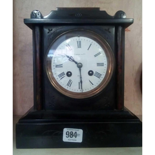 984 - VICTORIAN MARBLE CLOCK BY PERRY & CO PARIS