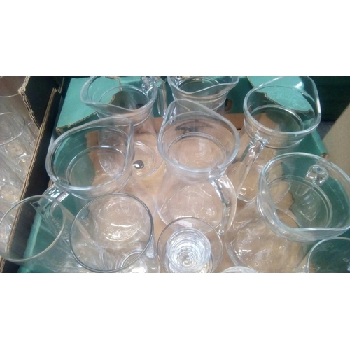 102 - 3 CARTONS OF VARIOUS OF PINT & HALF PINT GLASSES, TUMBLERS, WATER JUGS ETC