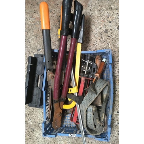 126 - 3 CARTONS OF HAND TOOLS, REELS OF CABLE ETC